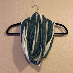 Blue and white infinity scarf